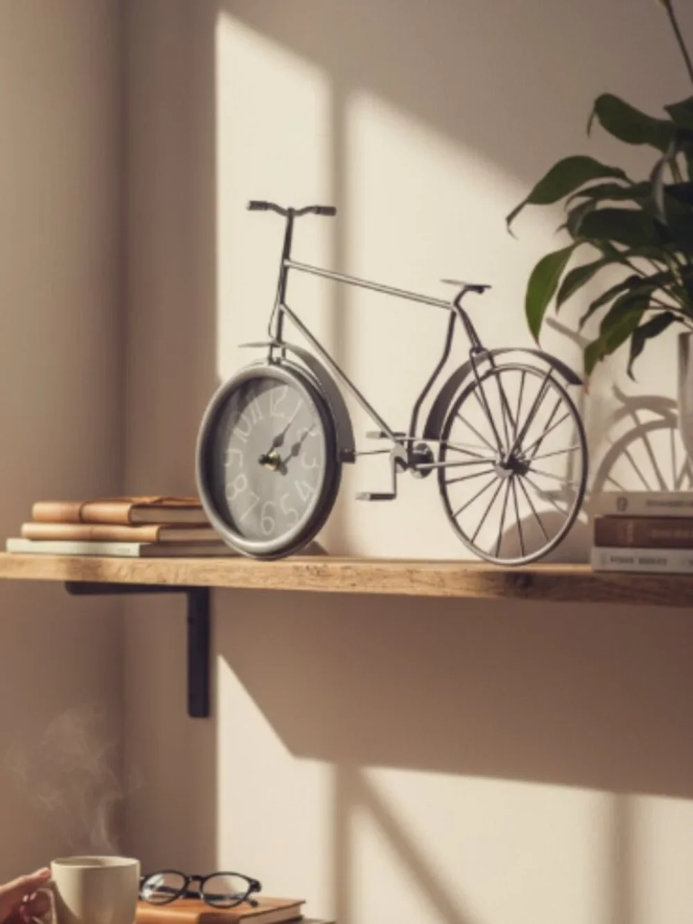Gray Metal Bicycle Clock Vintage Style Freestanding Desk Shelf Mantel Decor